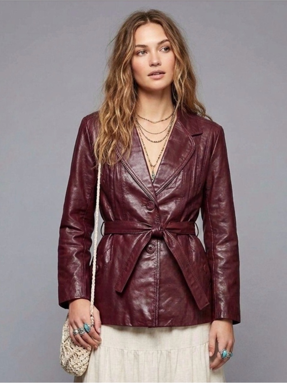 Vintage Opera Leather Belted Jacket in Oxblood 9/10